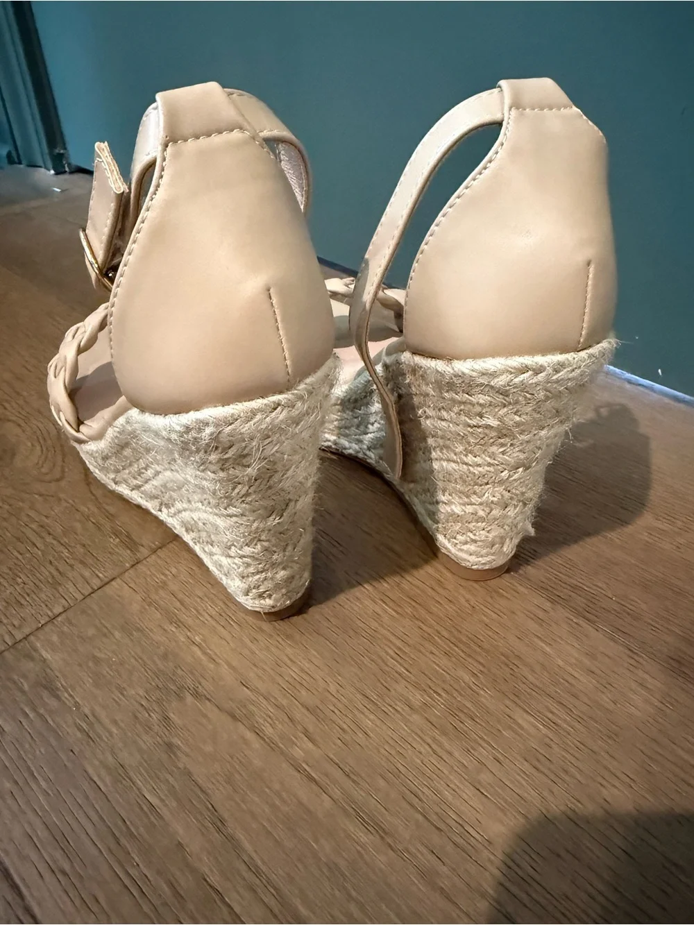 Forever Collectibles Beige Braided Espadrille Wedge Sandals
